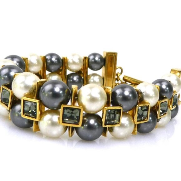 Auth LOUIS VUITTON Bracelet Gold/Off White/Gray Metal/Faux Pearl - Picture 5 of 9